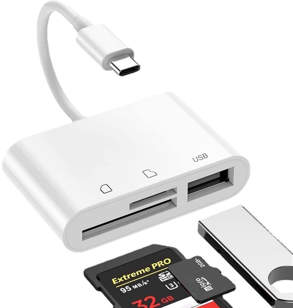 Allecto - SD Card Reader - USB C Memory Card Reader - Compact en Plug & Play - Wit - Geschikt voor Laptop, Mac, Smartphone en Tablet - 480 Mbps