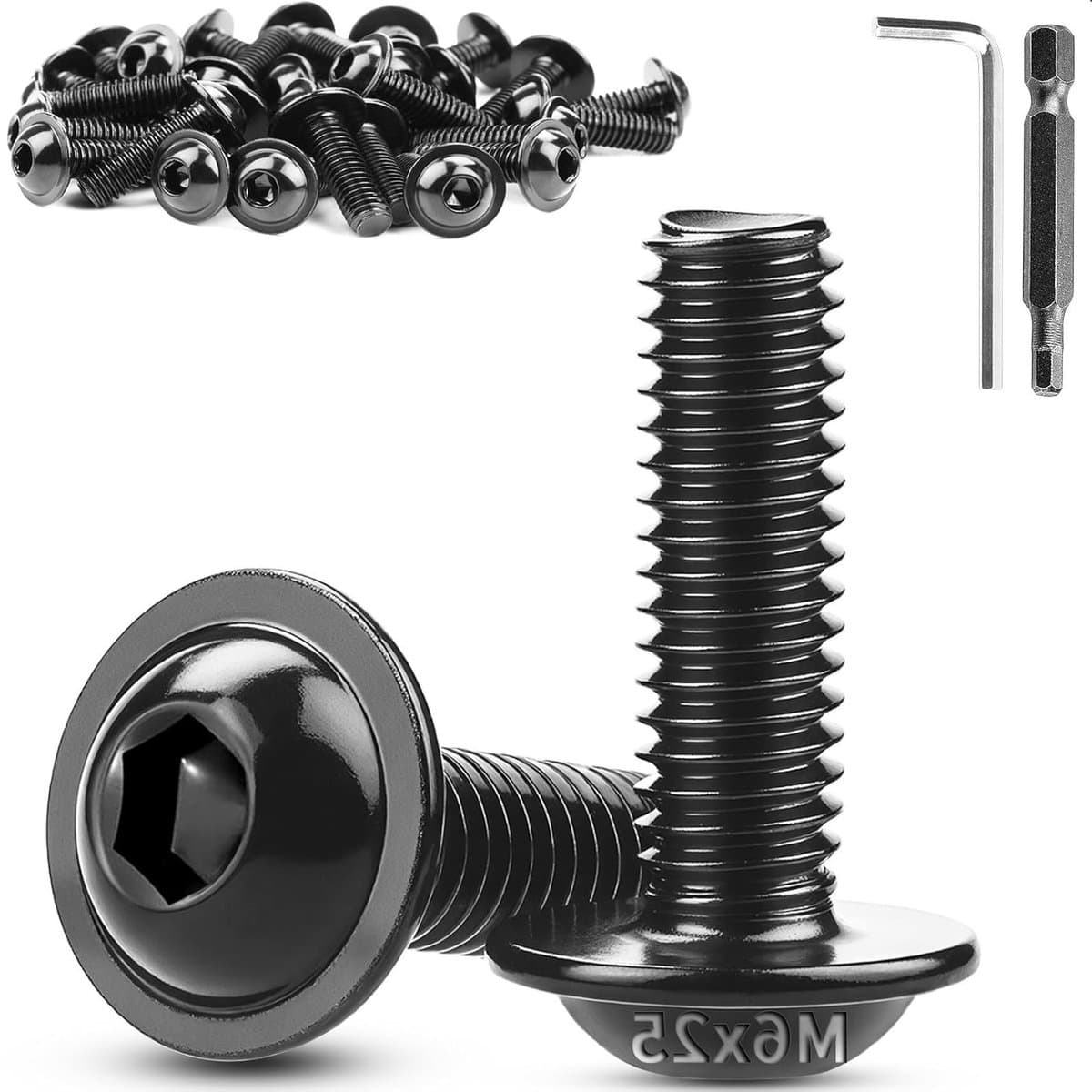 M6x25mm RVS Lenskop Schroeven met Flens - 30 Stuks - Platkop Schroeven voor Meubels, Auto's en Machines