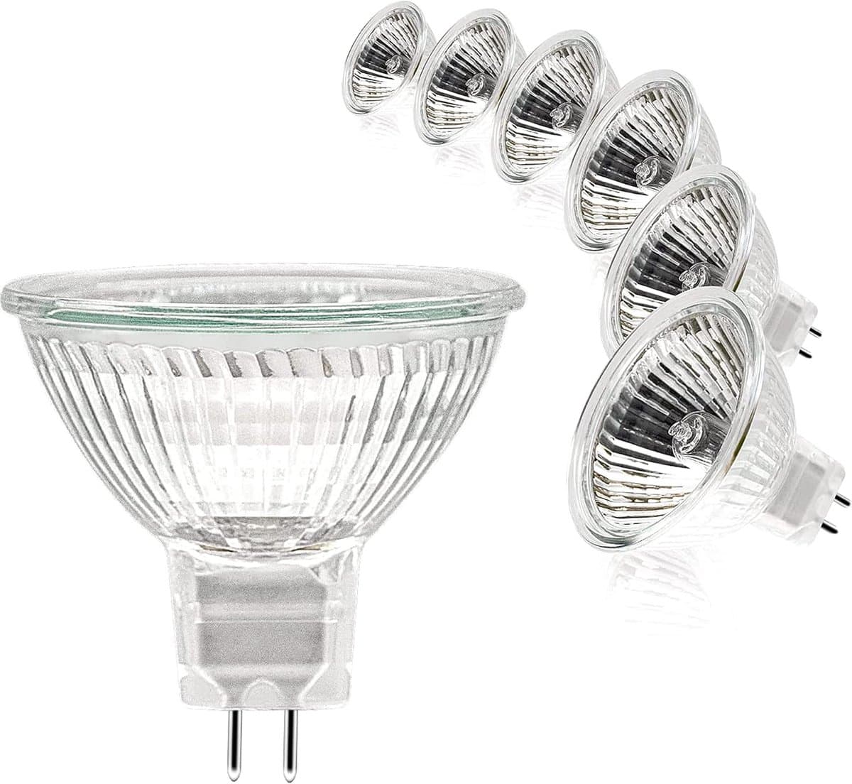 spotlamp, 12 V, 20 W, GU5.3 dimbaar, 2-polig, halogeenlampen, warmwit, 2700 K, glazen afdekking voor plafondlamp, 6 stuks