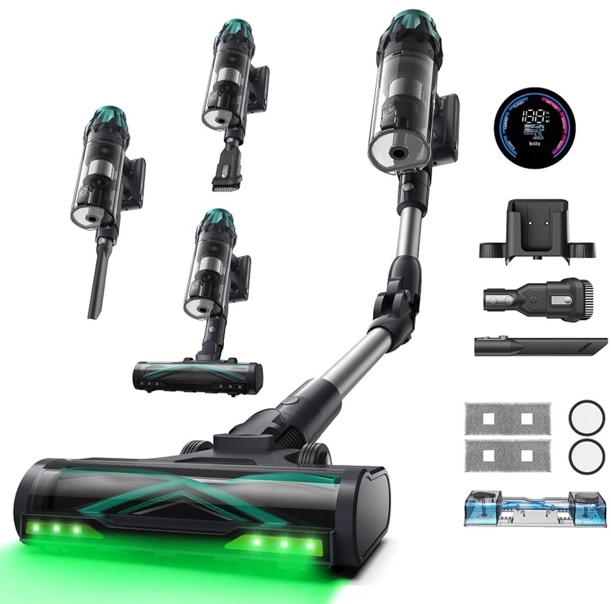 Vactidy V15 Max draadloze stofzuiger, 65kPa krachtige zuigkracht, 600W motor, 60 min looptijd, flexibele buis, groenlicht stofdetectie, antiklos borstel, 6-laags filtratie, 1,5L stofbak