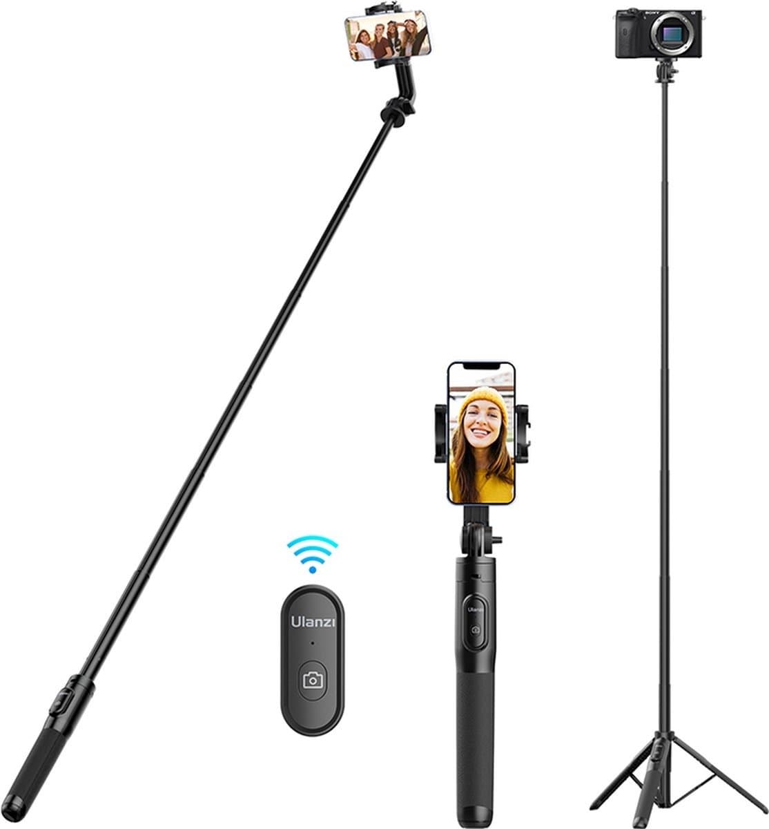 WNHB® Telefoonstatief met ringlicht - 360 graden automatische gezichtsherkenning - 180 cm statief met afstandsbediening - Selfie stick met bewegingssensor - Voor livestream en video opname