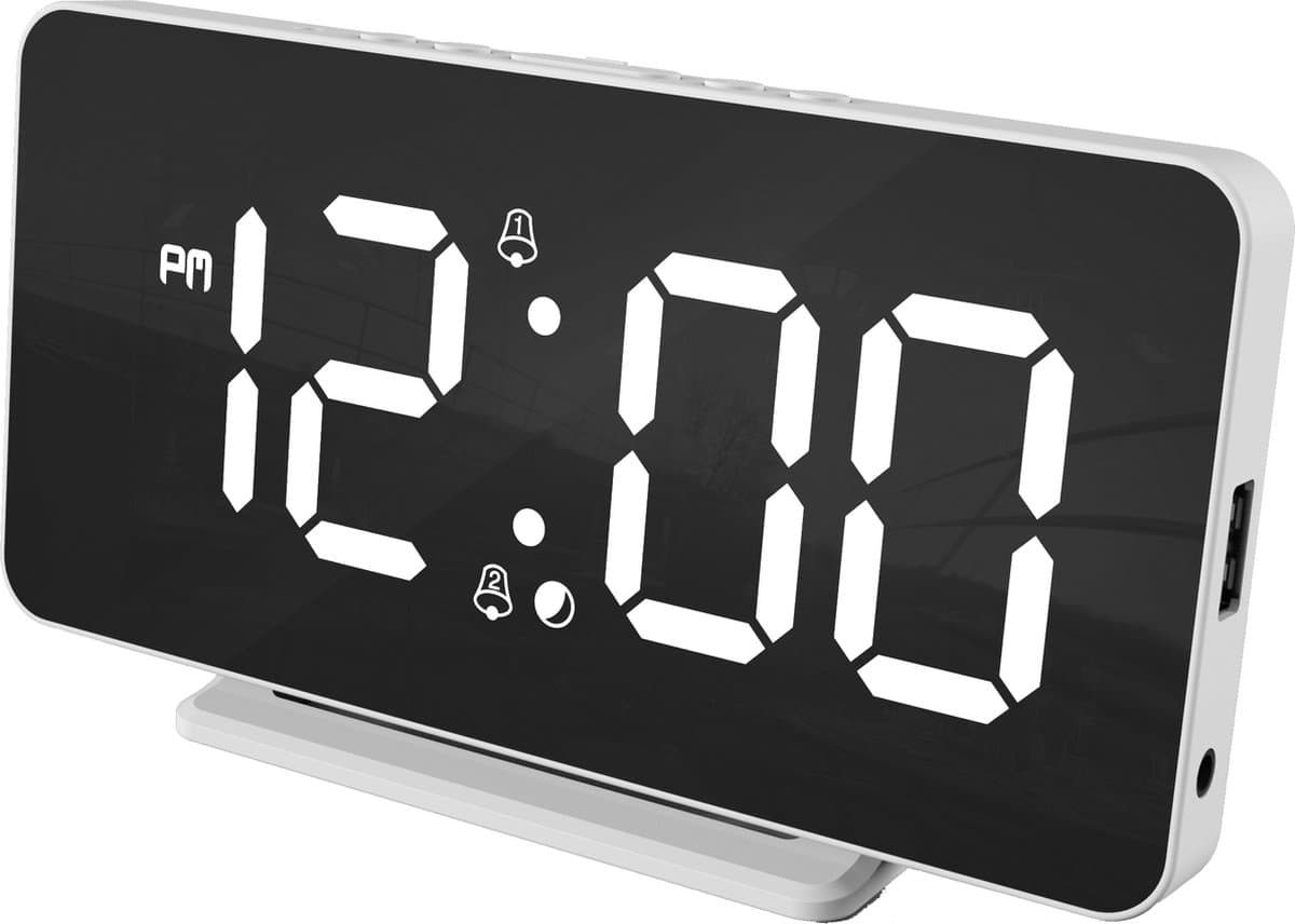 Caliber Slimline - Digitale Wekker - Slimline - Twee alarmen - Groot Dimbaar Wit Display - Wit (HCG025X)