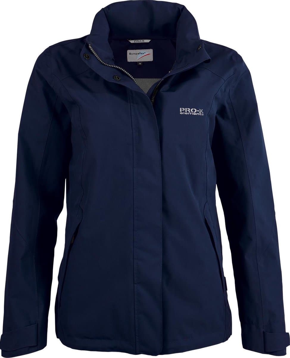 Pro-x Elements Outdoorjas Sky Dames sympatex 20000mm waterkolom - 8000 gr ademend -Marineblauw Maat 38