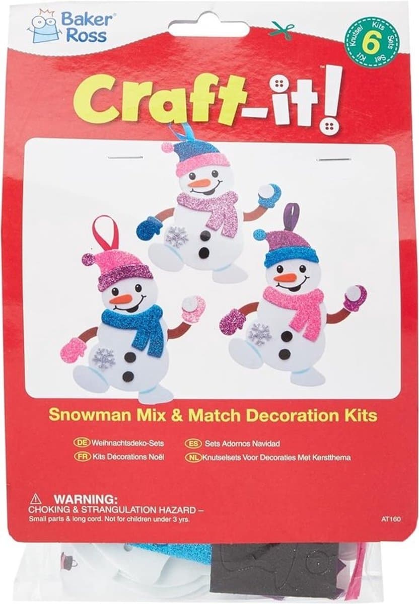 Knutselsets Sneeuwman - Kerst Versiering - Creatief Bezig Zijn - Mix en Match - 6 Stuks - Assorti