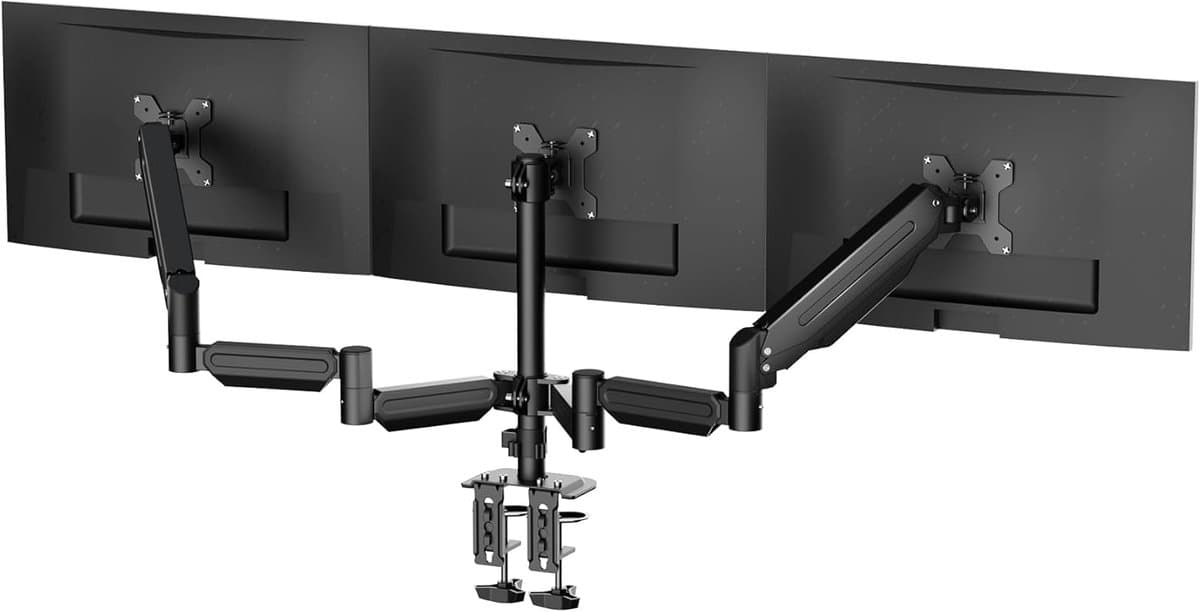 SnelShoppen - Triple Monitor Mount 3 Monitor Desk Mount voor Computerschermen tot 27 inch, Gasveer Monitor Arm, Tafelmontage, Geschikt voor Maximaal 1