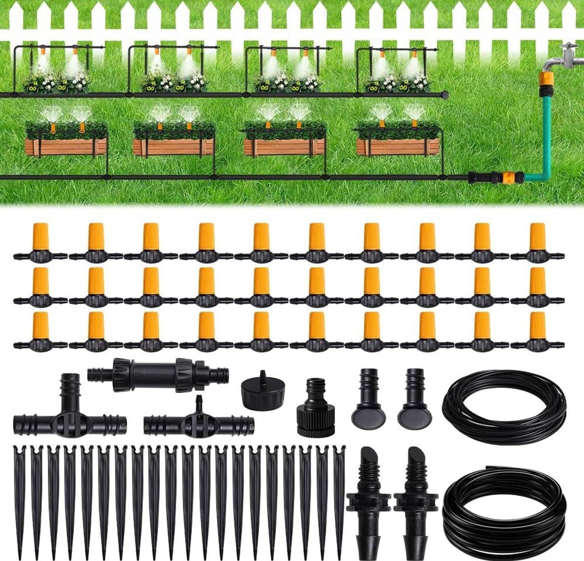 Druppelirrigatieset - Waterbesparend Systeem - Planten Water Geven - Instelbare Druppelaars - 20 Meter Slang - Groen