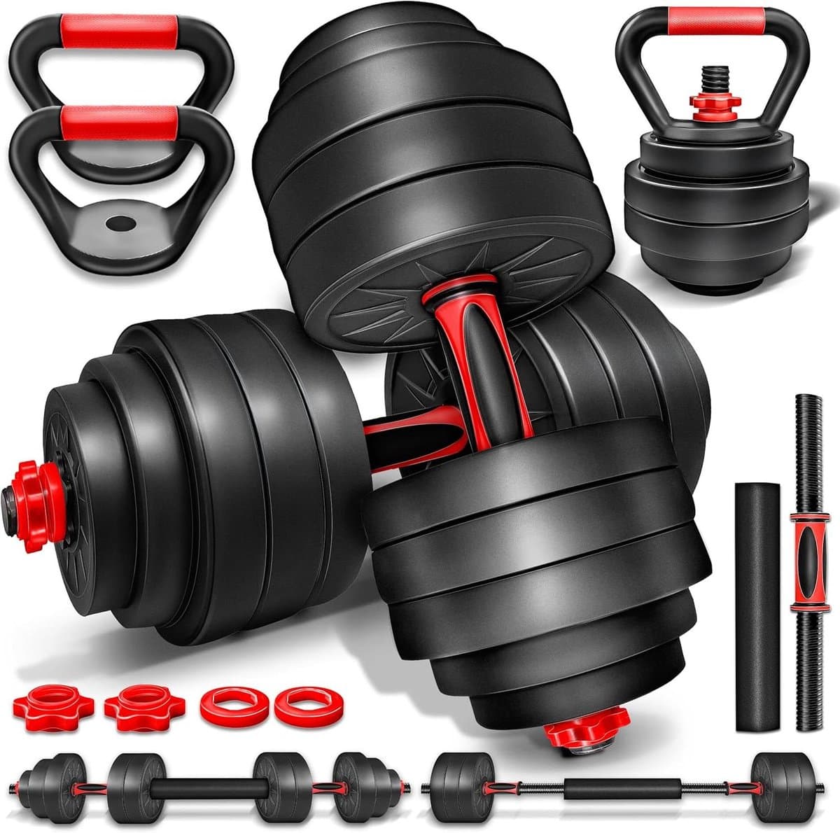 Verstelbare Halterset - Korte en Lange Halter - Kracht Training - 2-in-1 Functie - Tot 40 kg - Zwart