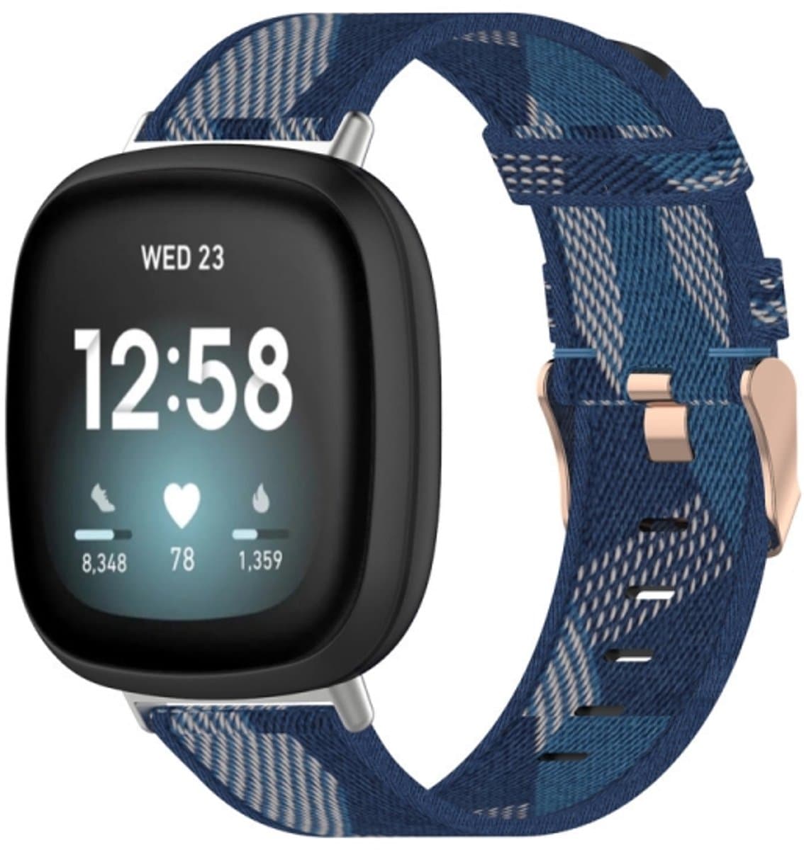 Voor Fitbit Versa 4/Sense 2 Universele nylon geweven canvas horlogeband (blauwe strepen)