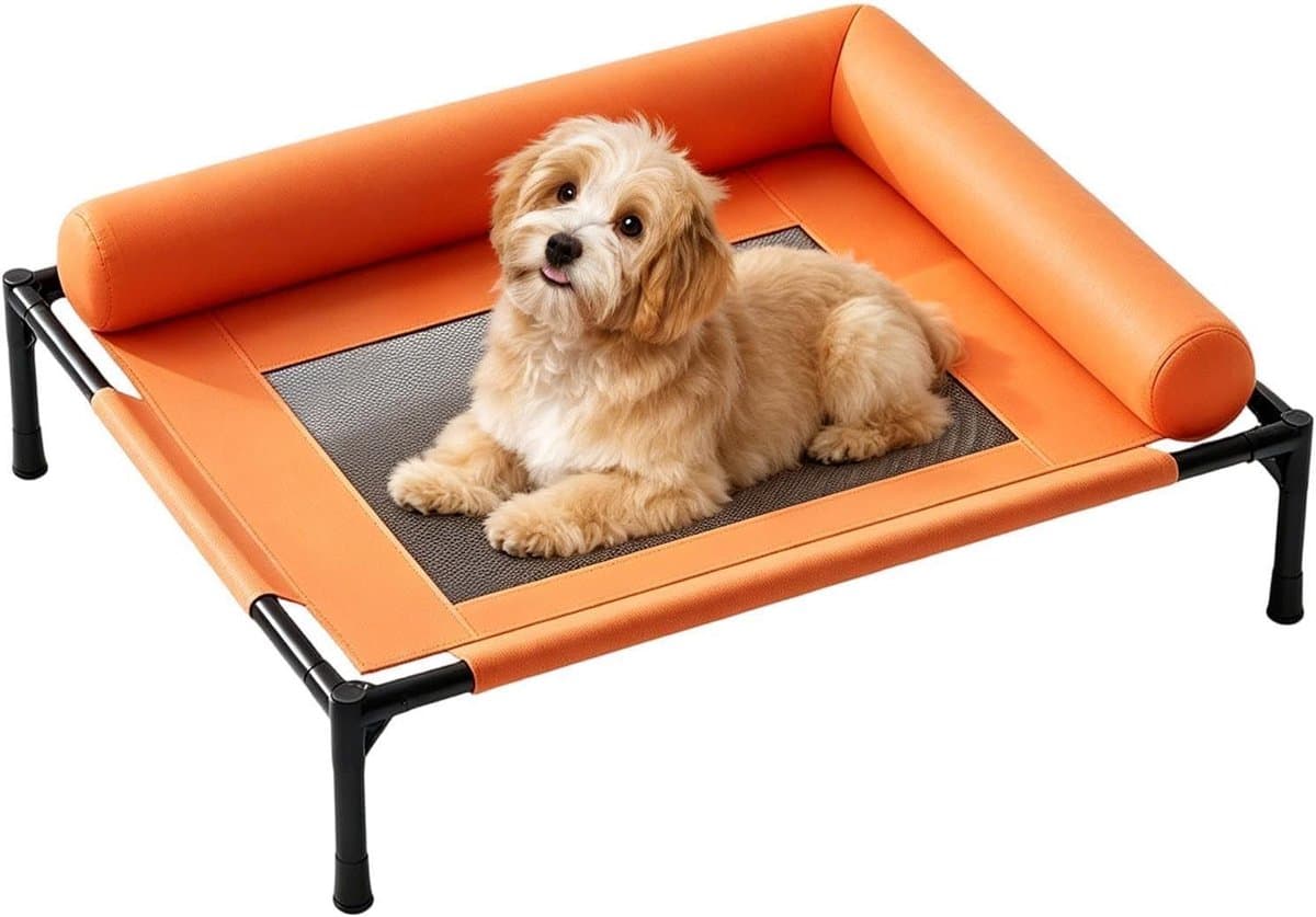 Verhoogd Hondenbed - Koel Mesh Bed - Buiten Rusten - Ademende Luchtstroom - 66x45x17cm - Oranje