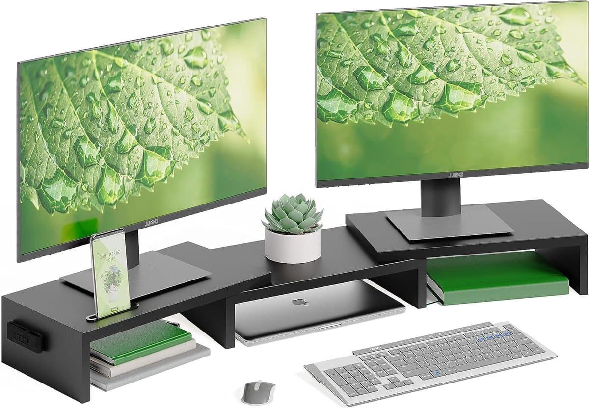 Monitor Verhoger - Bureau Organizer - Ergonomisch Werken - Verstelbare Lengte - 108 cm Breed - Zwart