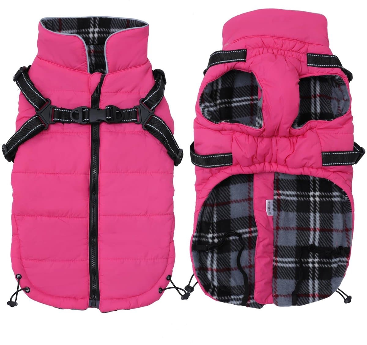 Dailygoods - Warme winterjas met harnas voor kleine honden - Waterdicht, roze, XS
