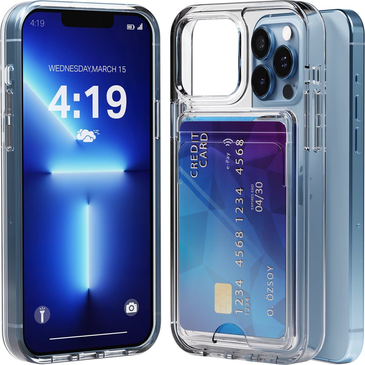 Hoesje geschikt voor iPhone 13 Pro Max Hoes met Pasjeshouder - Transparant - Met Kaarthouder - Kristalhelder - Hard Case