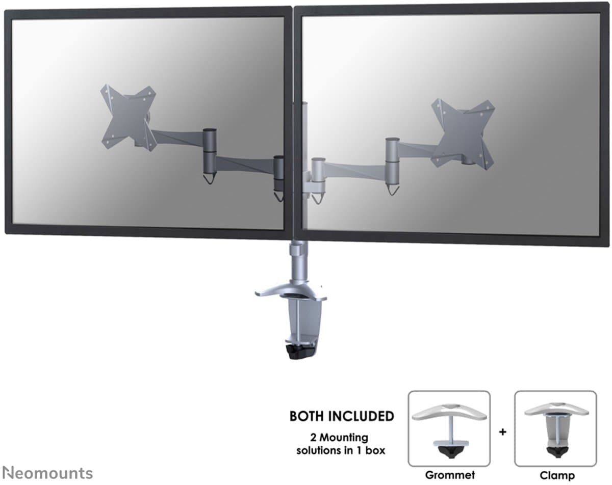 Neomounts FPMA-D1330DSILVER Monitorarm 2 schermen - 10-27" - 0-9 kg/scherm - zilver