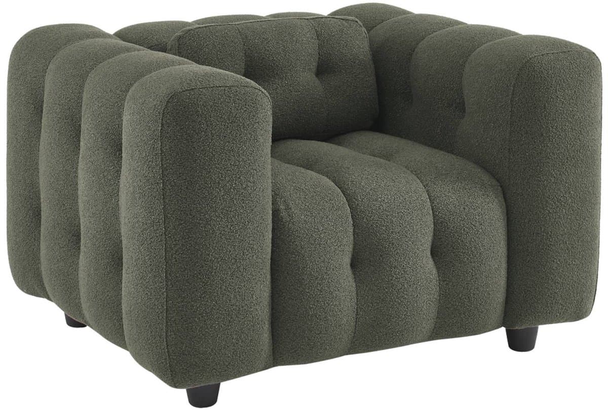 sweeek - 1-zits fauteuil in boucléstof met eucalyptushout en multiplex onderstel - leon