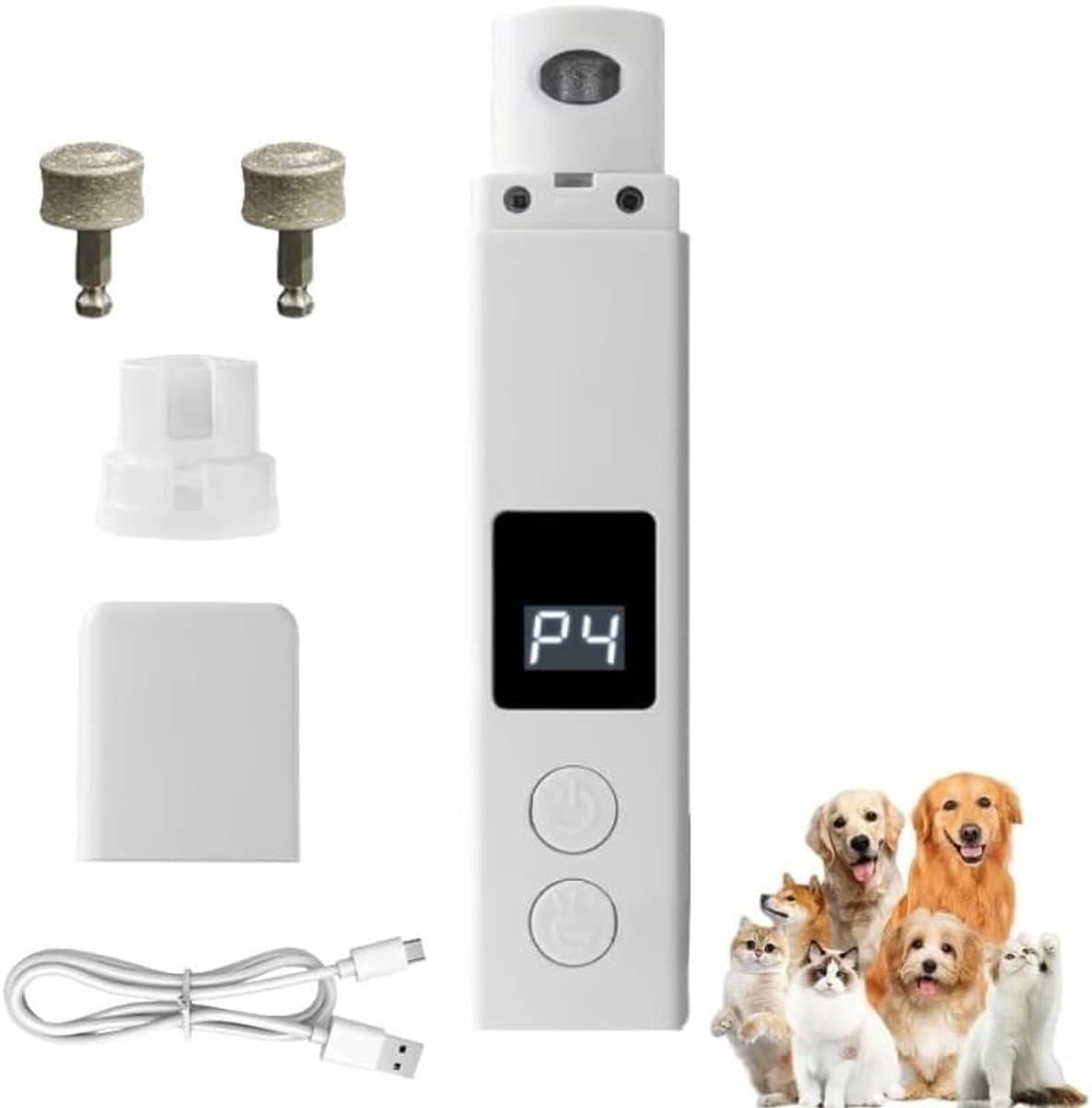 Honden nail trimmer, 4 versnellingen honden nail grinder, pijnloos en stil huisdier nail trimmer voor grote honden, middelgrote en kleine honden/katten (2 slijpschijven)