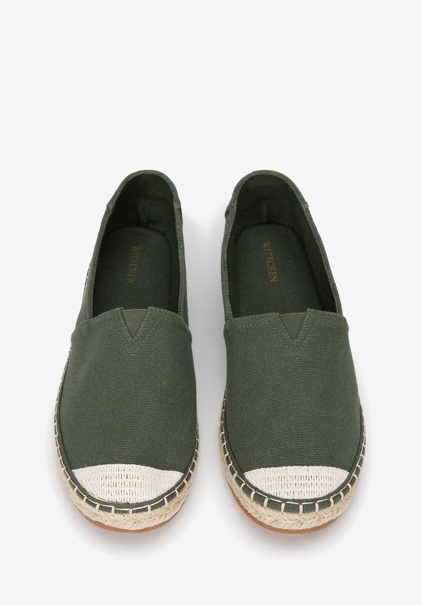 Wittchen - Heren Espadrilles - Groene Textiel - Gevlochten Neus - Platte Zool