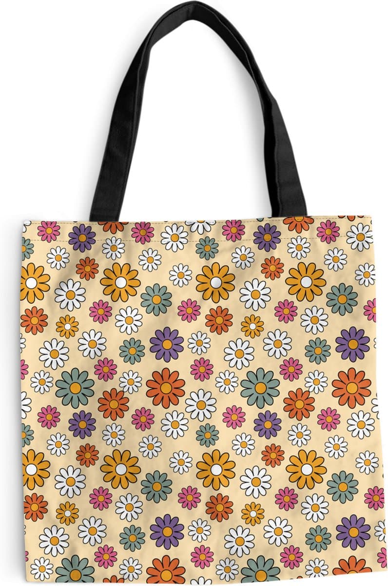 MuchoWow® Schoudertas - Strandtas - Big Shopper - Boodschappentas - Vintage - Patronen - Bloem - Planten - 45x45 cm - Katoenen tas