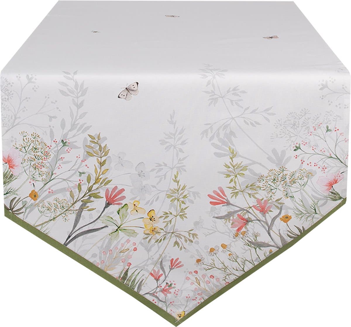 Clayre & Eef Tafelloper 50x160 cm Wit Katoen Bloemen