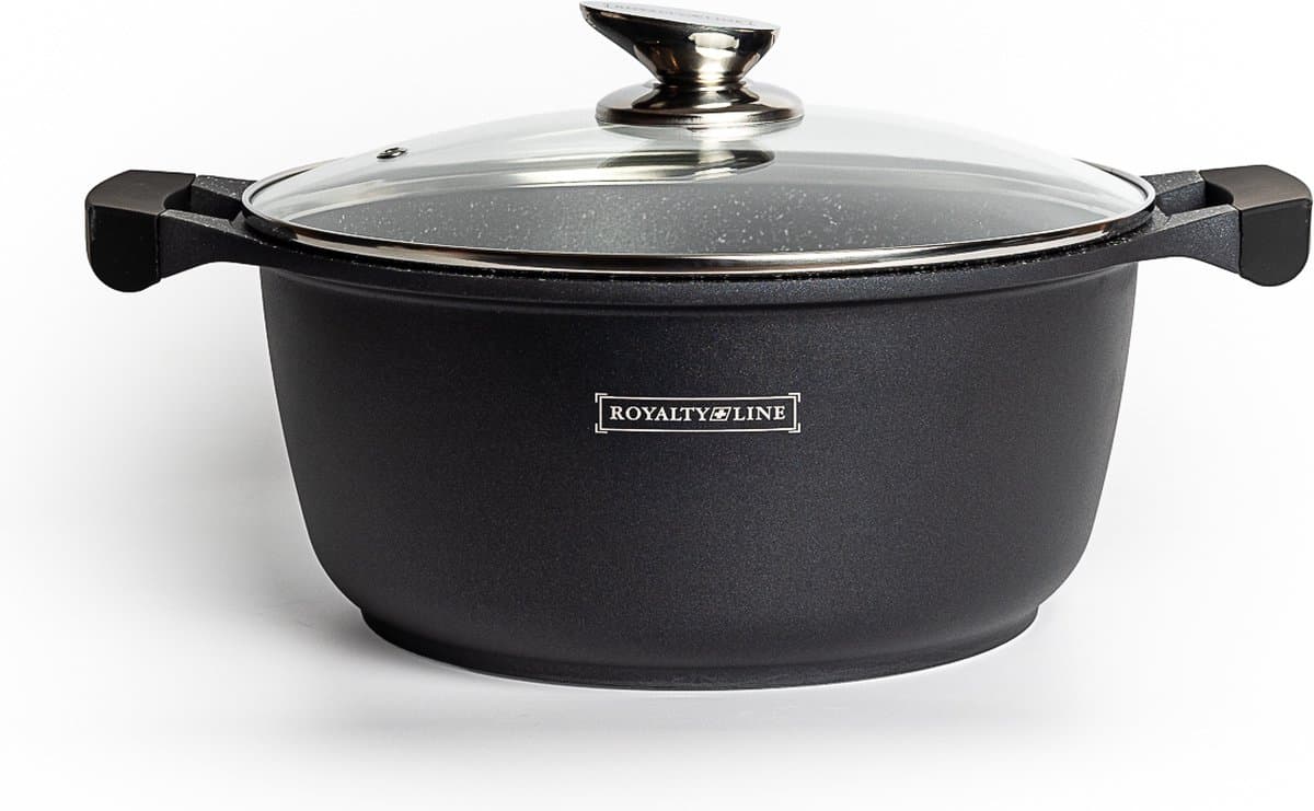 Royalty Line® BS26M Braadpan Inductie met Deksel - Ø 26 cm / 4.8 Liter Soeppan Inductie - Braadpannen Voor Alle Warmtebronnen - Kookpot Met Antiaanbaklaag - Zwart
