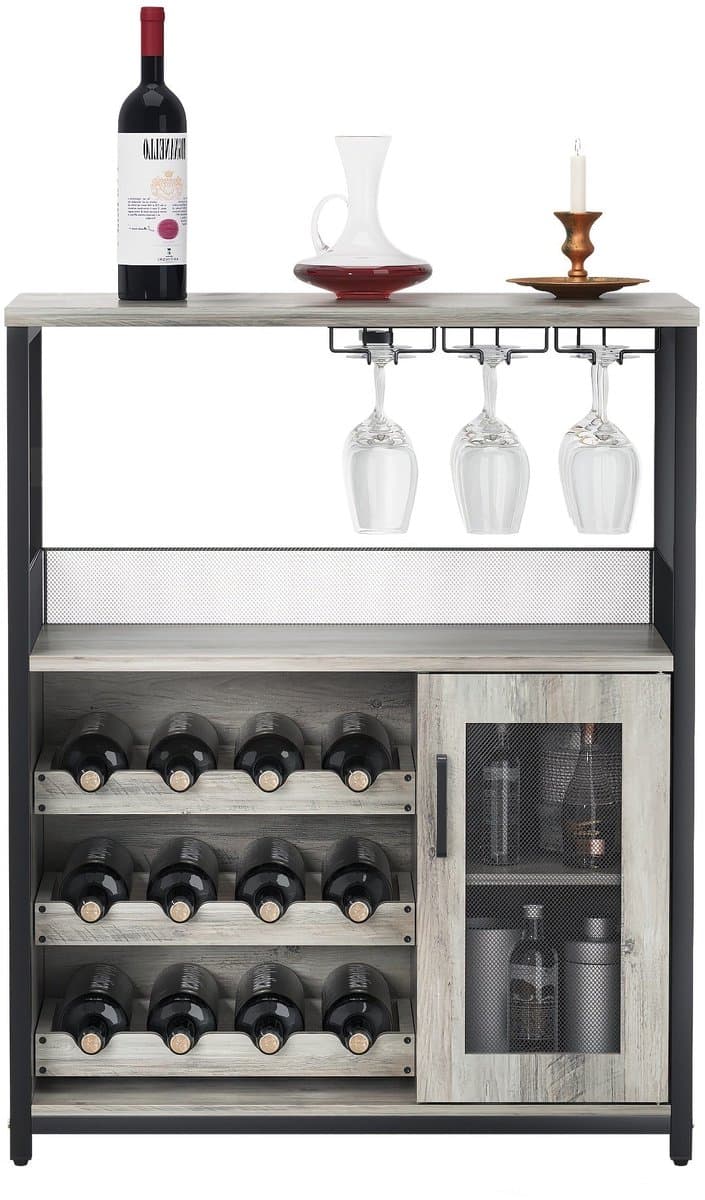 Barkast – Drankkast – Wijnkast – Buffetkast – Keukenopberger – Met Wijnrek – 3 Laags – MDF Metalen Mesh Deur – Compact 69x35x92 cm