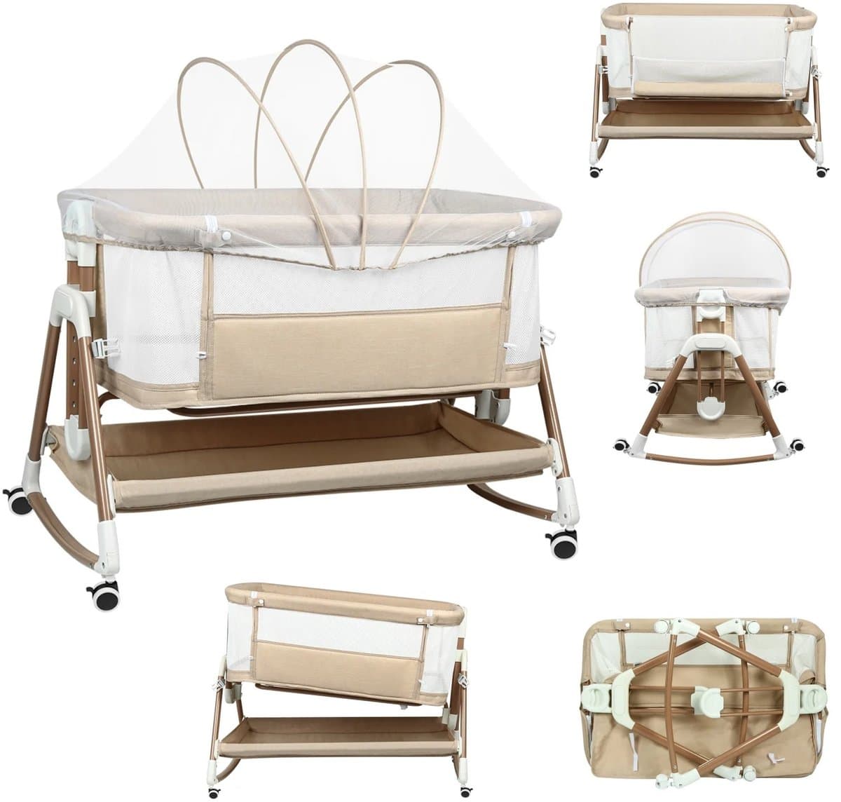 Linkforu - 3-in-1 Baby Reisbed met Matras – Campingbedje - 6 hoogtes – Wiegfunctie – Geschikt voor Kinderen van 0 - 2 Jaar - Wit