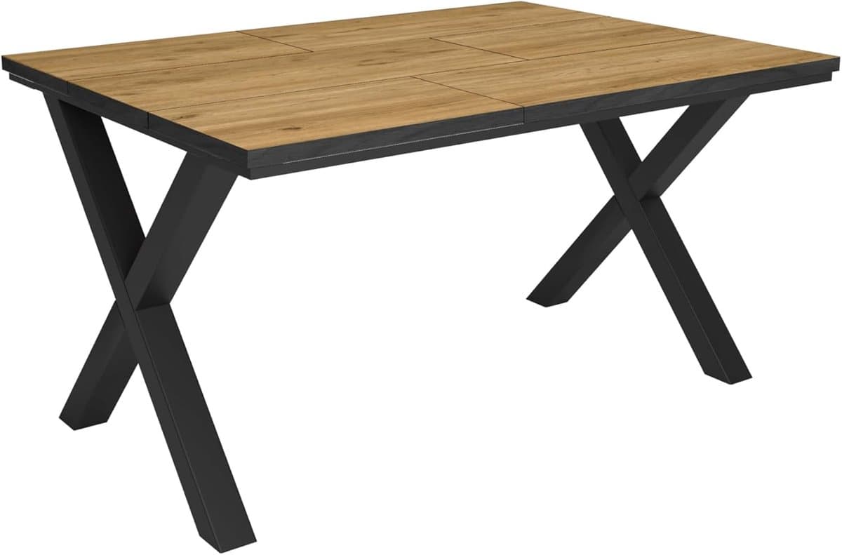 Eettafel - Eetkamertafel - Familiediners - Industriële stijl - 140x90x74 cm - Eiken Zwart