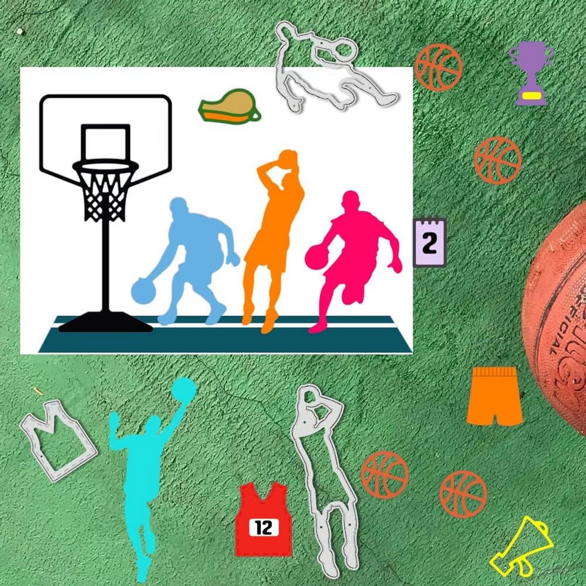 Basketbal Stencil Set voor Knutselen en Scrapbooking - Hoge Kwaliteit Embossing Sjabloon