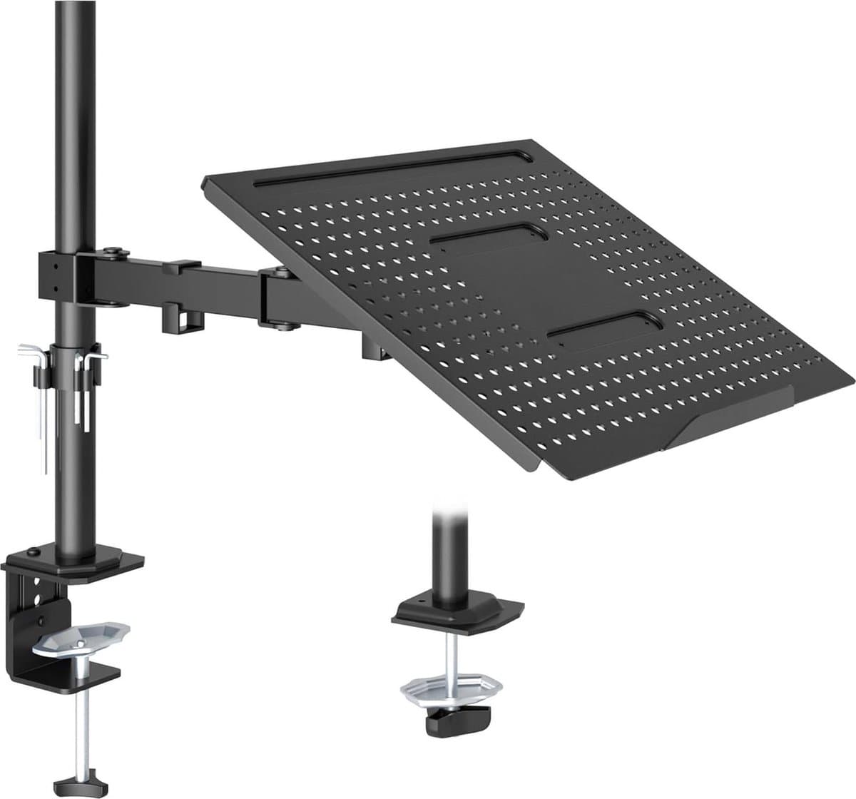 Volledig verstelbare monitorarm met geventileerde laptoplade voor 13-32 inch LCD LED-schermen - notebooks tot 16 inch - kantelen, zwenken, roteren - 2 montageopties
