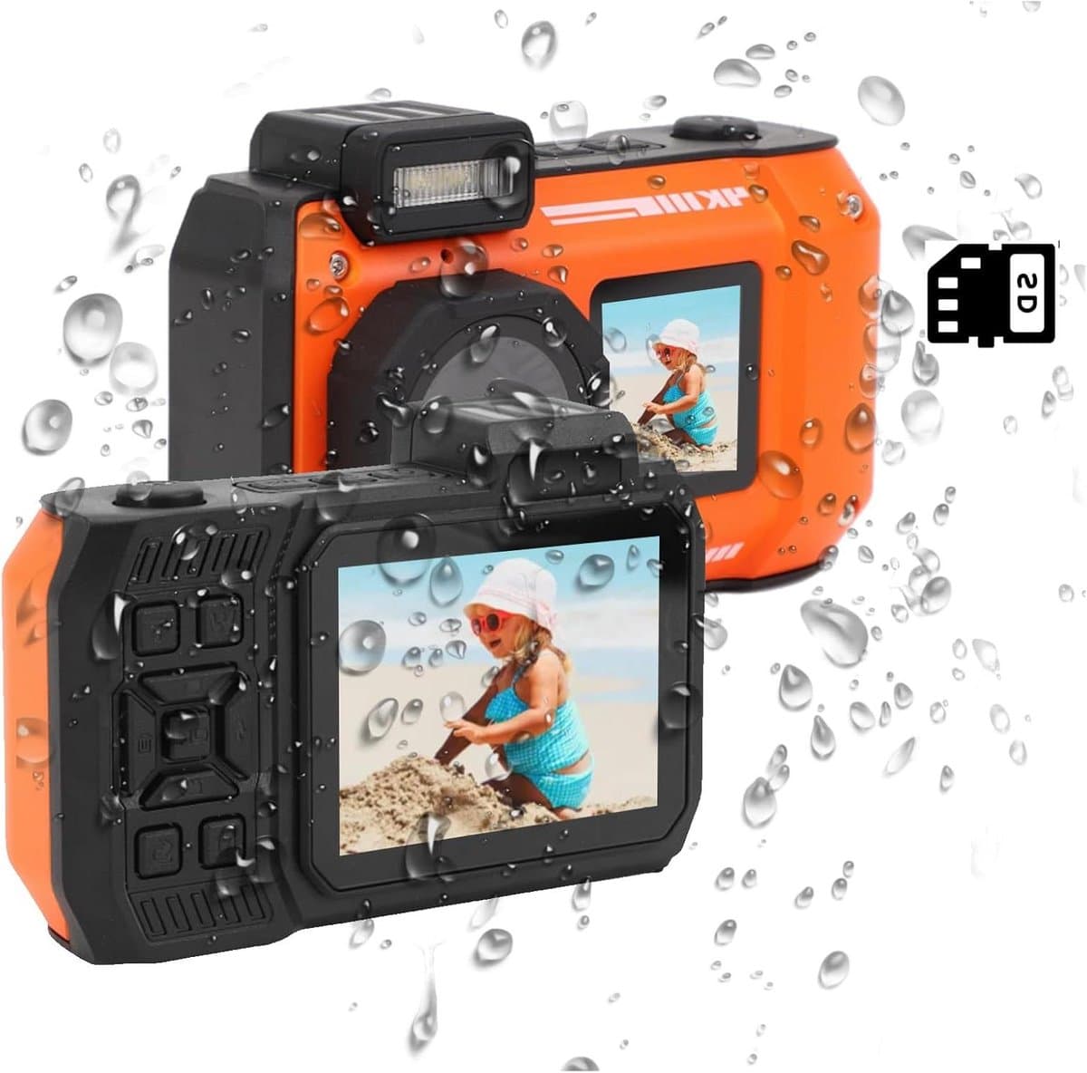Onderwater Camera - Digitale Camera - Avontuurlijke Foto's - Dubbele Schermen - 4K Resolutie - Oranje