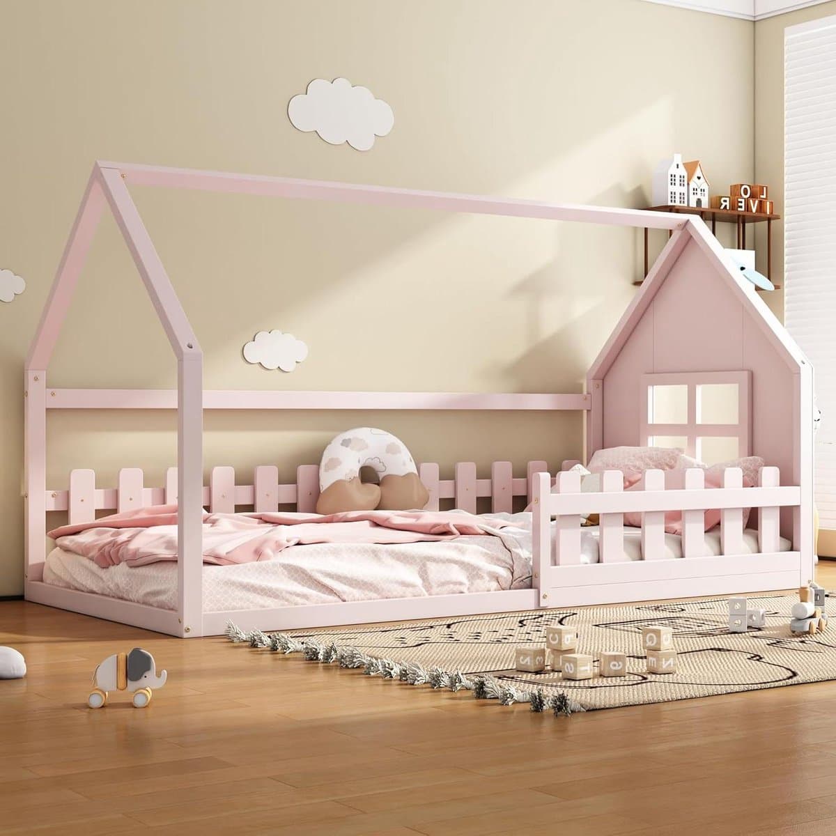 Kinderbed Huisvorm - Lage Kinderkamer - Veilig Slapen - Uniek Huisontwerp - 90 x 200 cm - Roze