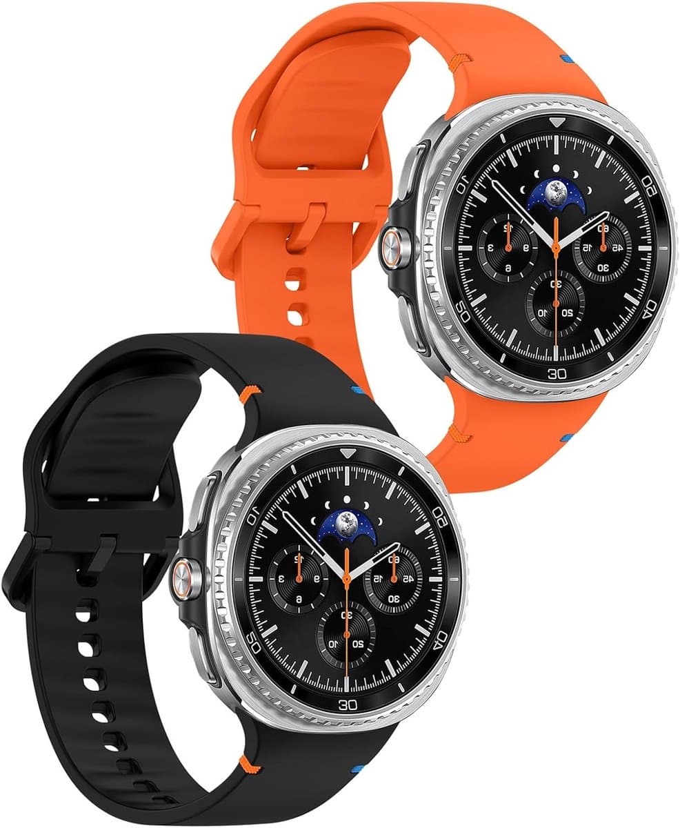 Sportieve Silicone Horlogeband voor Galaxy Watch 8 en 8 Classic - 40mm, 44mm, 46mm - Maat L, Zwart en Oranje, Comfortabel en Duurzaam