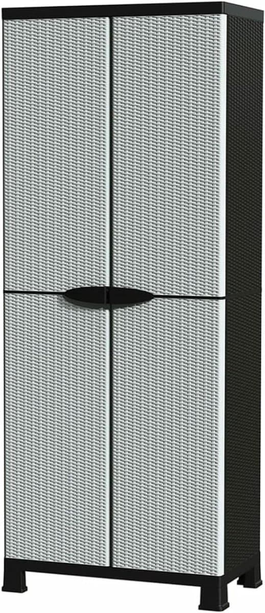 Opbergkast Kunststof - Kast Buiten - Huis Organiseren - 4 Verstelbare Planken - 68 x 39 x 1715 cm - Zwart