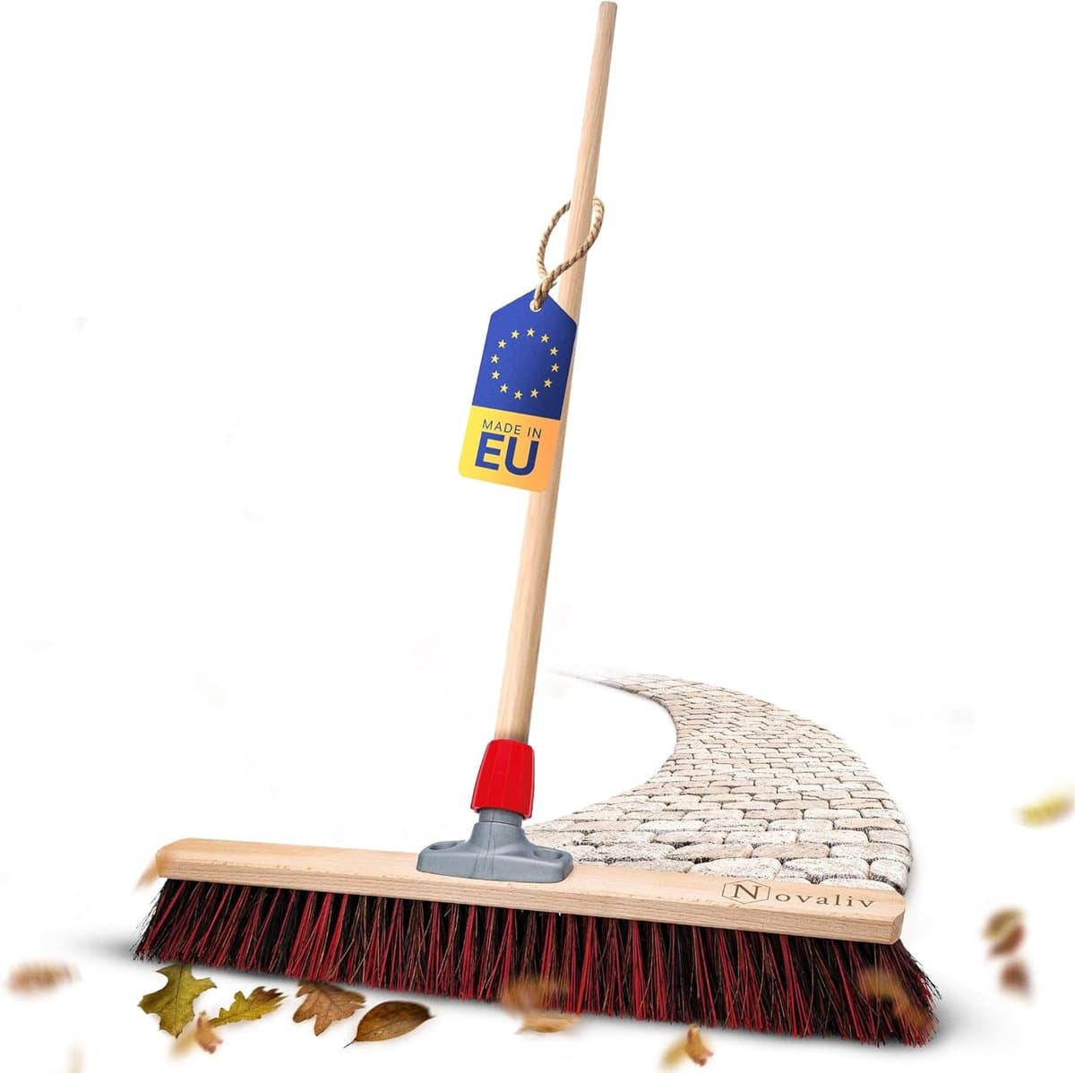 Bezem 60 cm I Bezem met houten steel I Arenga-Elaston handbezem tuinbezem I straatbezem tuinbezem