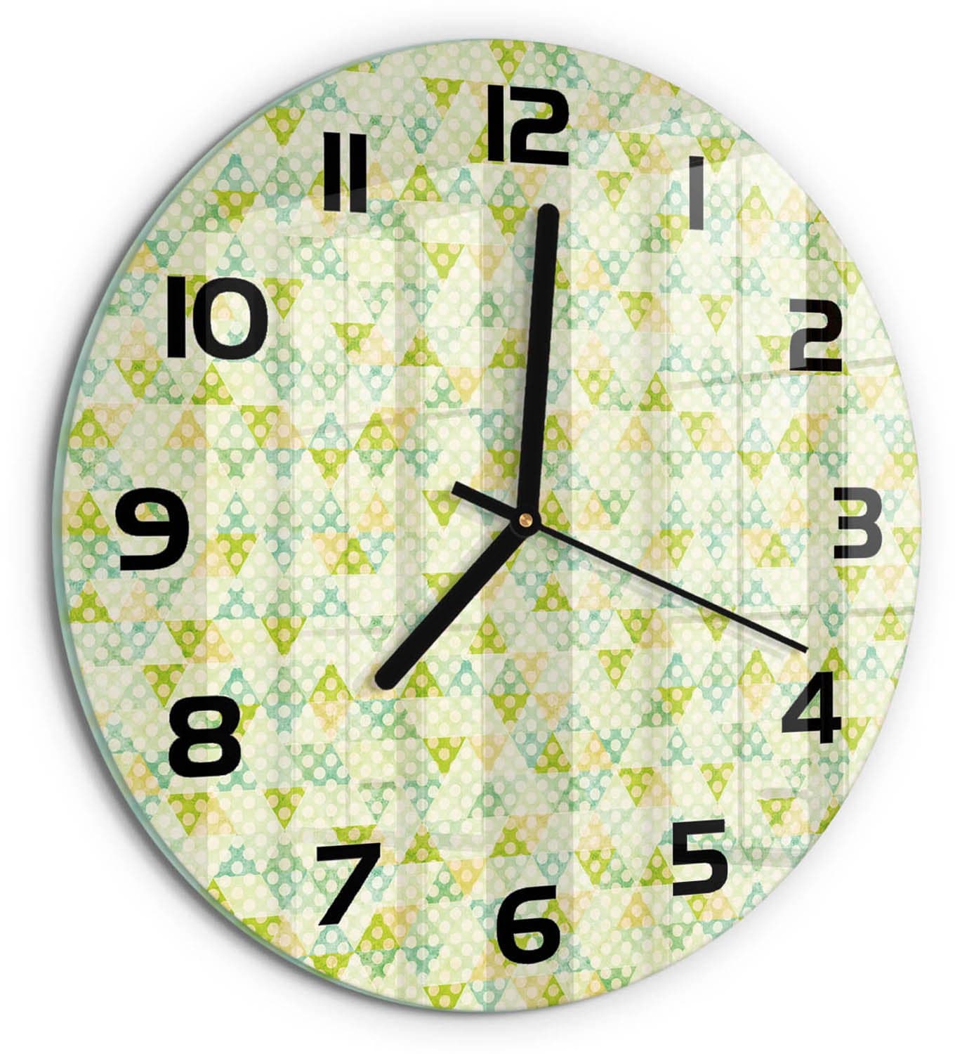 Tulup Wandklok - Geometrische achtergrond Moderne Wandklok Glas - fi30 cm - Groente Wandklok Glas Decoratie - Zwarte handen - Ronde Klok - Glazen Wandklok Design - Klok Glas Met Opdruk