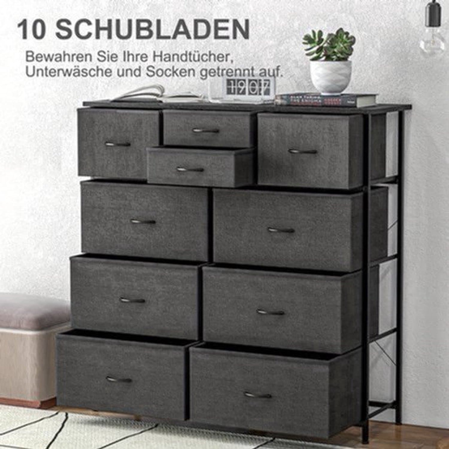Ladeblok – Ladekast – Opbergkast – Rolcontainer – Archiefkast – Zwart Staal – 10 Lades – Compact & Gemakkelijk Te Monteren