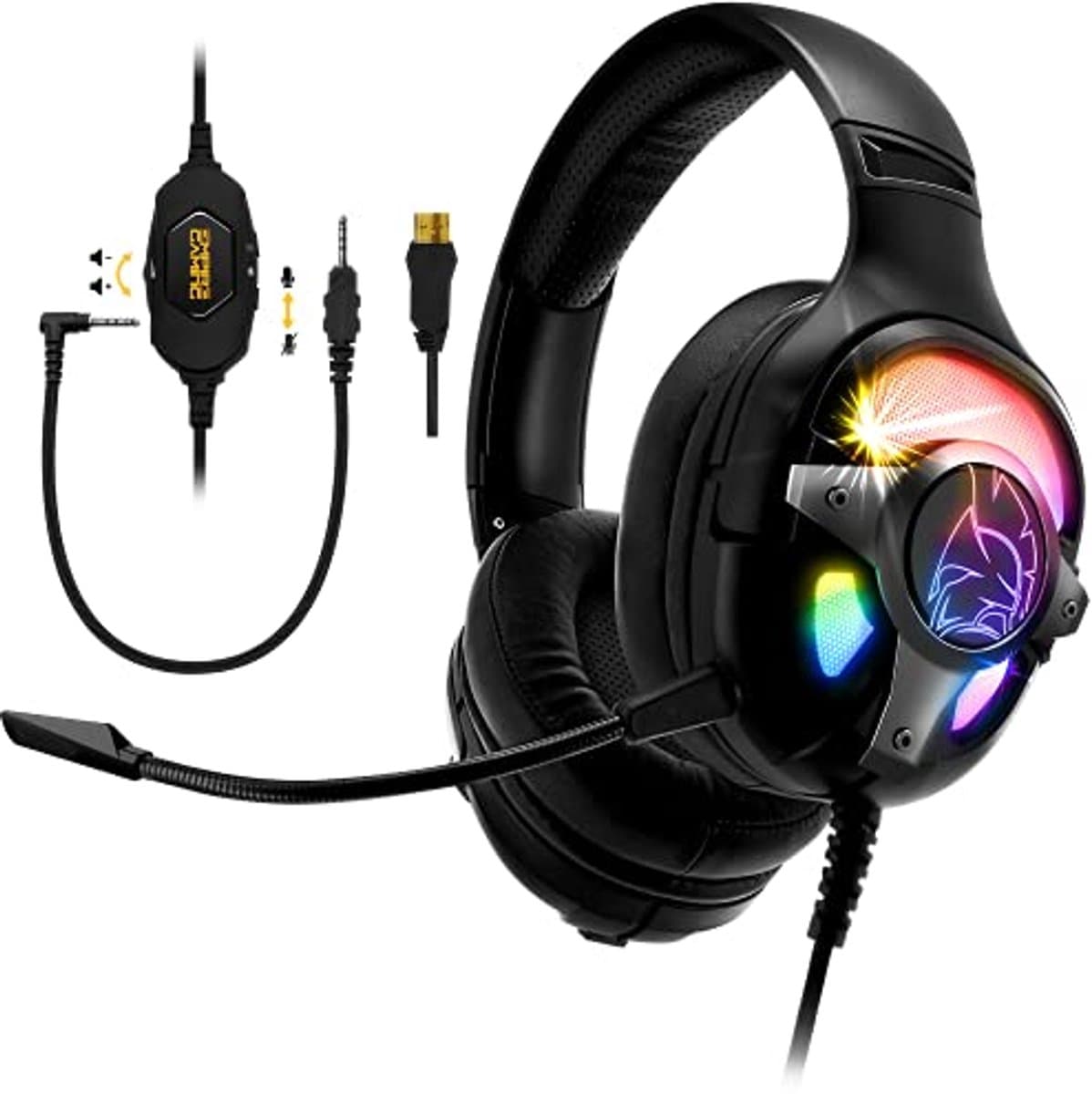 Gaming Headset RGB - 7.1 Surround Sound - Omnidirectional Microphone - Noise Resistant - Compatible with PS4, PS5, Xbox One/Series, PC, MAC
