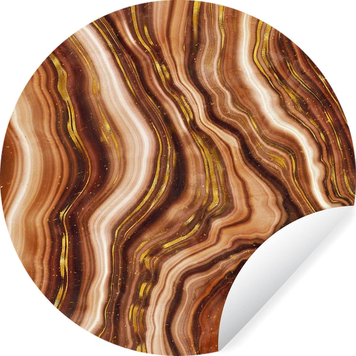 WallCircle® - Behangcirkel 140x140 cm - Muurstickers Marmer - Gouden - Bruin - Muurcirkel woonkamer - Wandcirkel slaapkamer - Kamer decoratie zelfklevend - Muurdecoratie accessoires