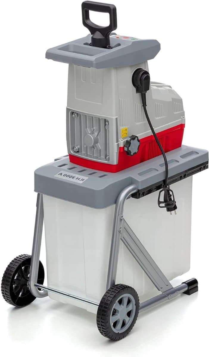 QUOVO® Professionele Hakselaar Versnipperaar - Hakselaar Electrisch 60L – Takken Versnipperaar Hakselaar – 3000W – Max. Ø44mm - Incl. Wielen, Opvangzak, Duurzame Draaimessen – Heggen, Bomen en Haag -Tuinonderhoud - Grijs - 53cm x 36cm x 93cm