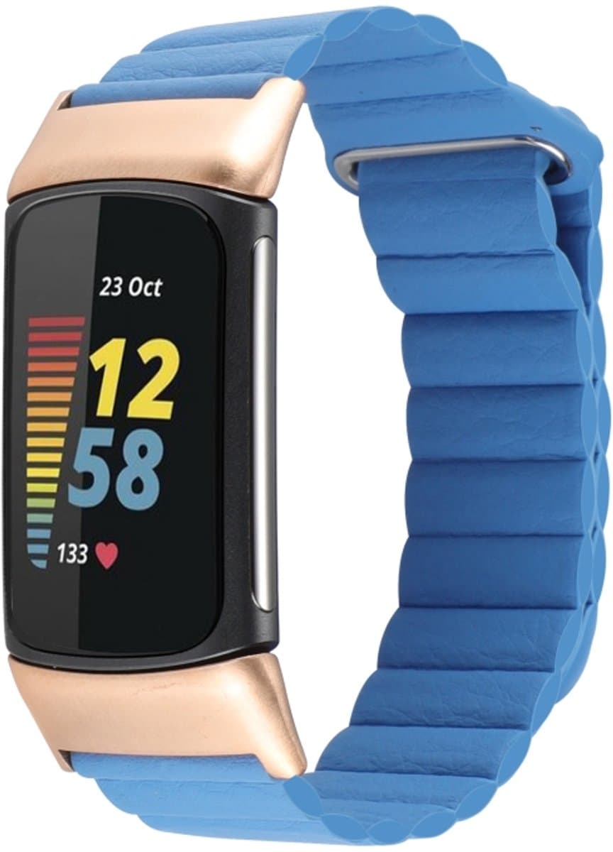 Voor Fitbit Charge 5 magnetische lus lederen horlogeband (Cape Cod blauw)