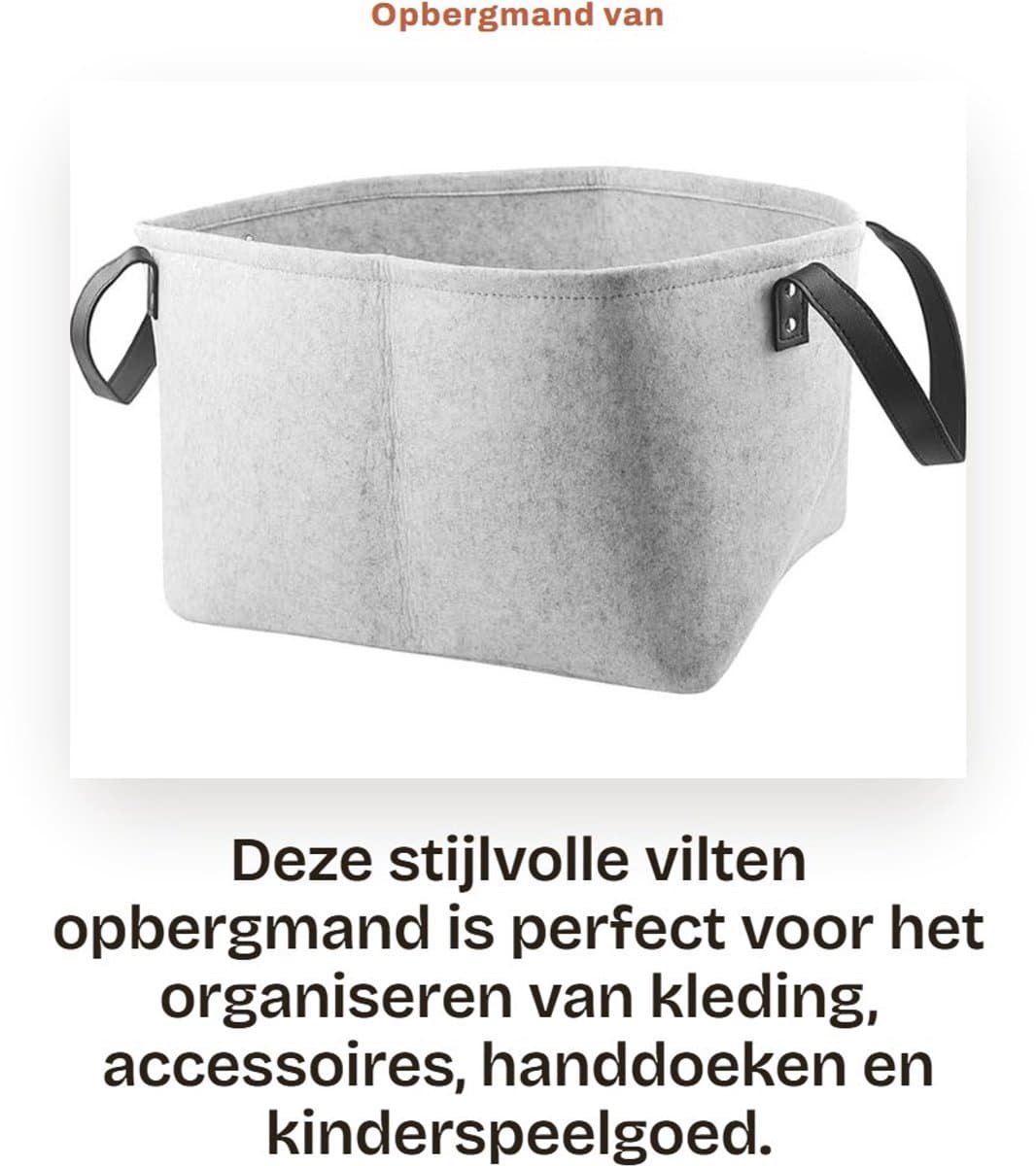 Dailygoods- Opbergmand Groot 39 x 29 x 25 cm - Vilt - Opvouwbaar - Zachte Handgrepen - Multifunctioneel - Voor Kleding/Kinderspeelgoed - Opbergdoos