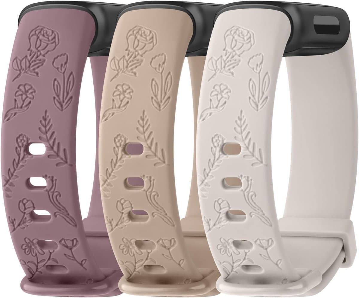 Gegraveerde bloemenarmband voor Fitbit Inspire 3, verstelbare sportarmband van zachte siliconen, duurzaam en stijlvol voor elke gelegenheid
