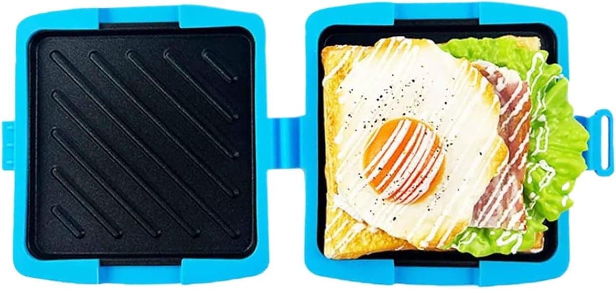 Magnetron Sandwichmaker - Panini Maker - Snelle Maaltijden Bereiden - Antiaanbak Platen - 4D x 17B x 4H cm - Blauw