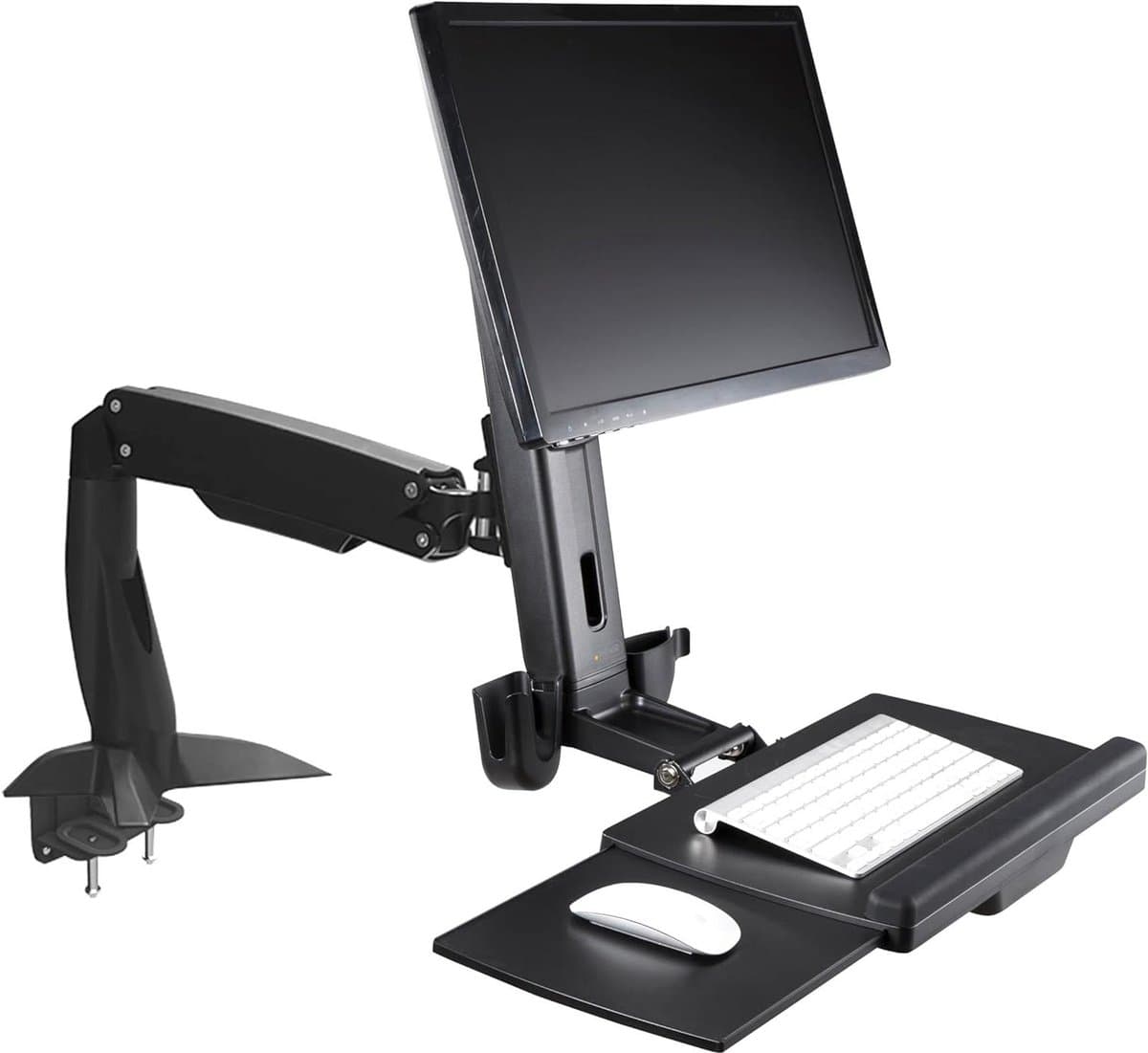 Monitor Arm - Bureau Armatuur - Ergonomisch Werken - Met Toetsenbord Lade - Tot 27 inch - Zwart