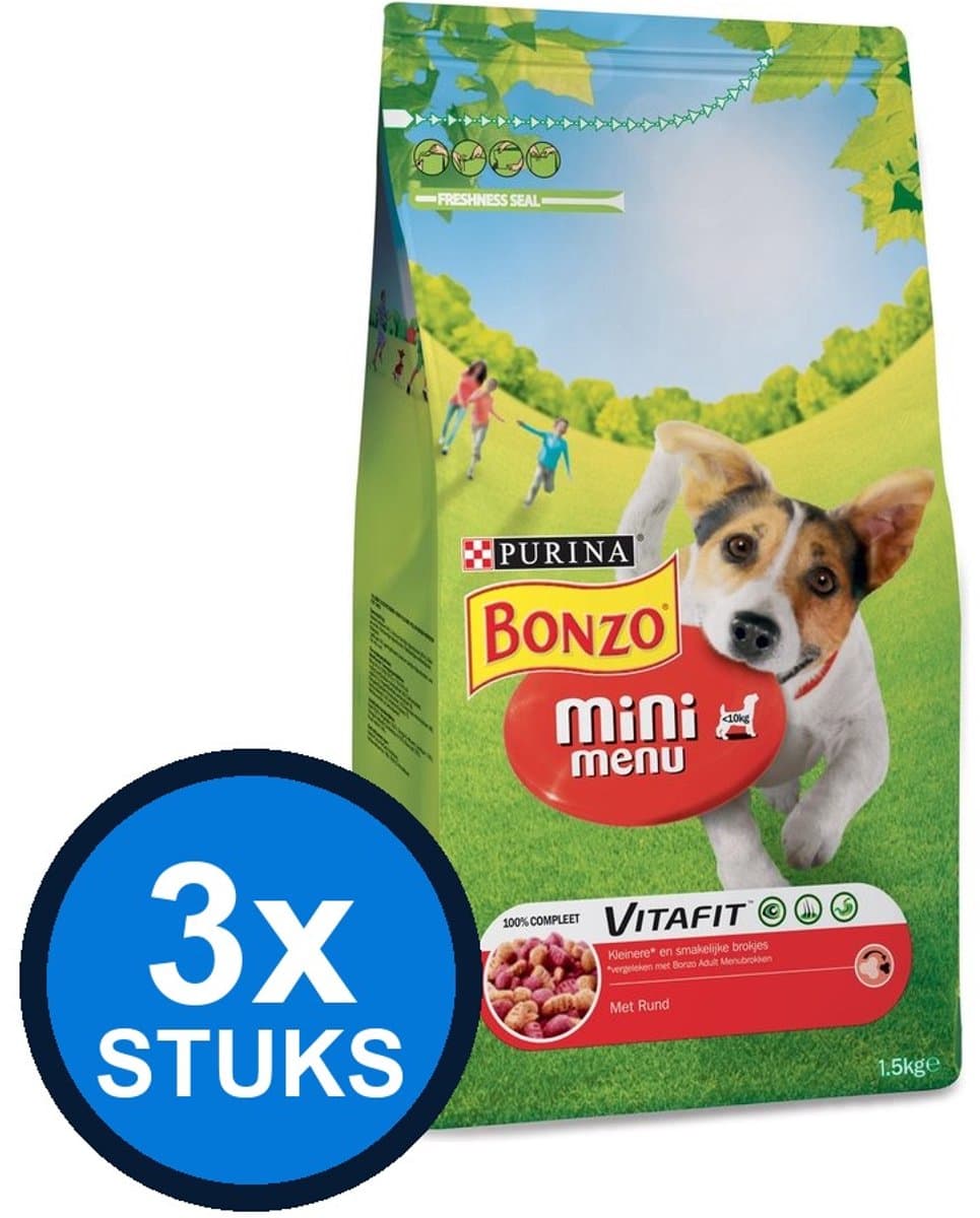 3x Bonzo - Mini Menu Rund - Hondenvoer Droogvoer - 1.5 kg