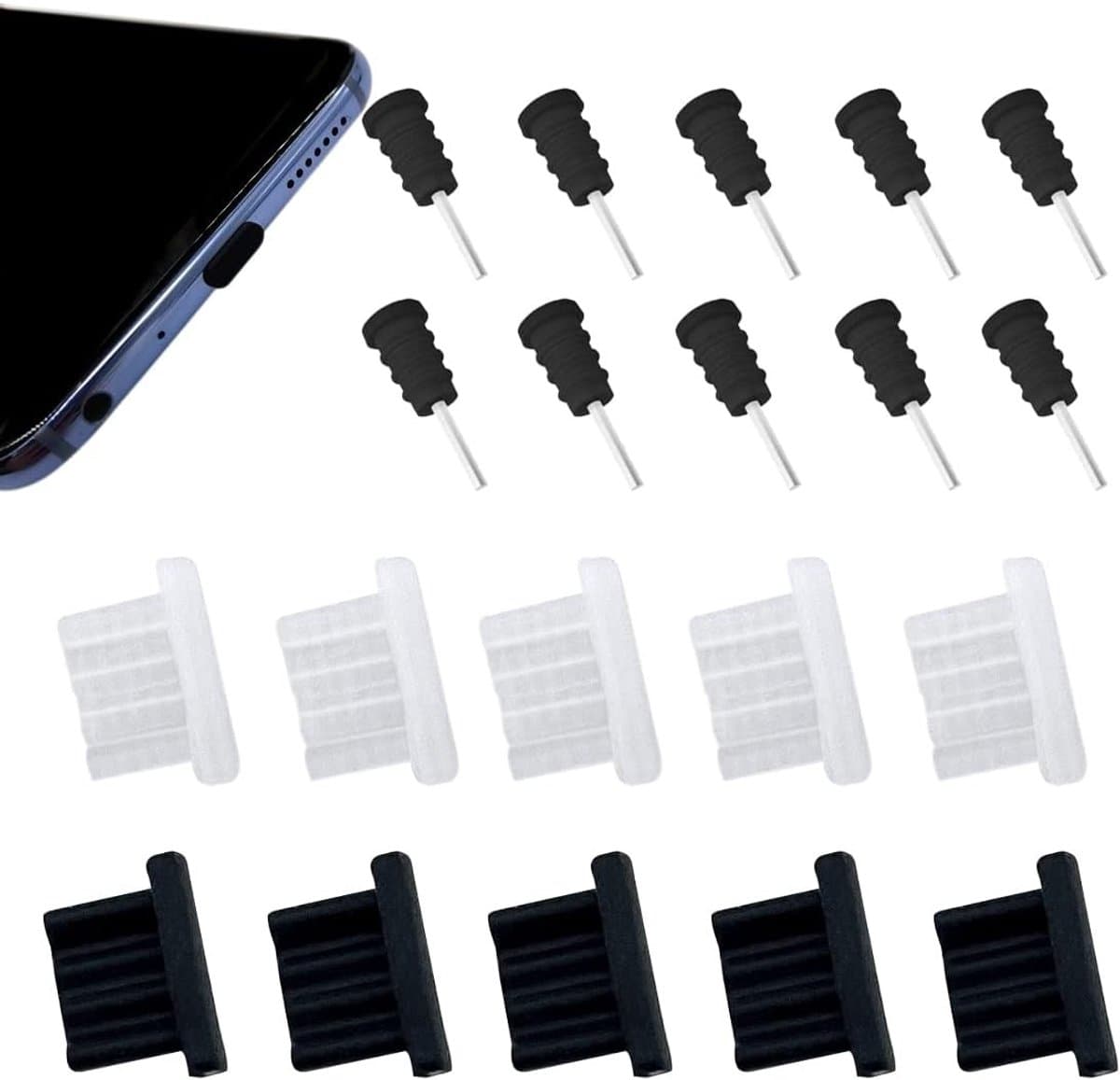 Set van 10 paar stofpluggen voor micro USB, tablets en Android apparaten, silicone anti-stof pluggen met trapeziumvormig ontwerp