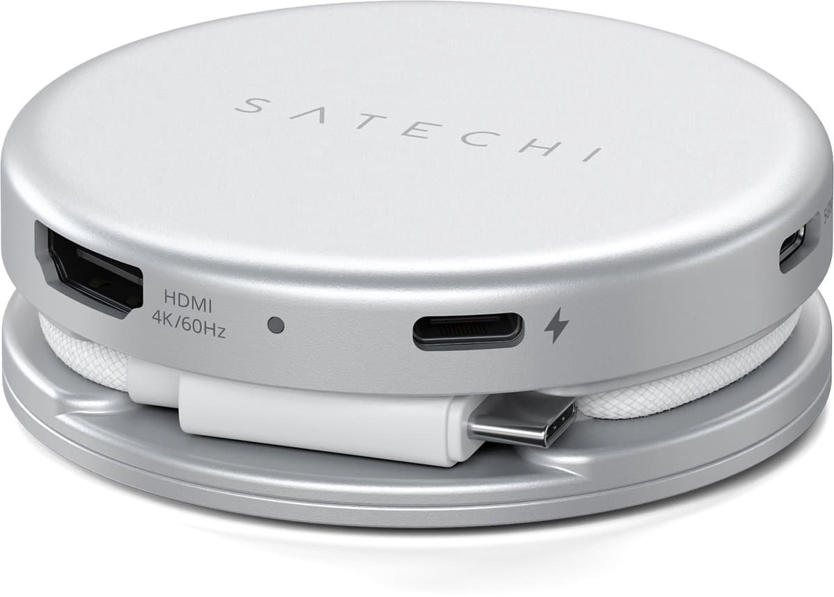 Satechi On-the-Go 5-in-1 Multiport Adapter – Magnetisch Hecht aan iPad of MacBook – Plug & Play, Geen Apps Nodig – Compact en Draagbaar Ontwerp voor Reizen - Grijs