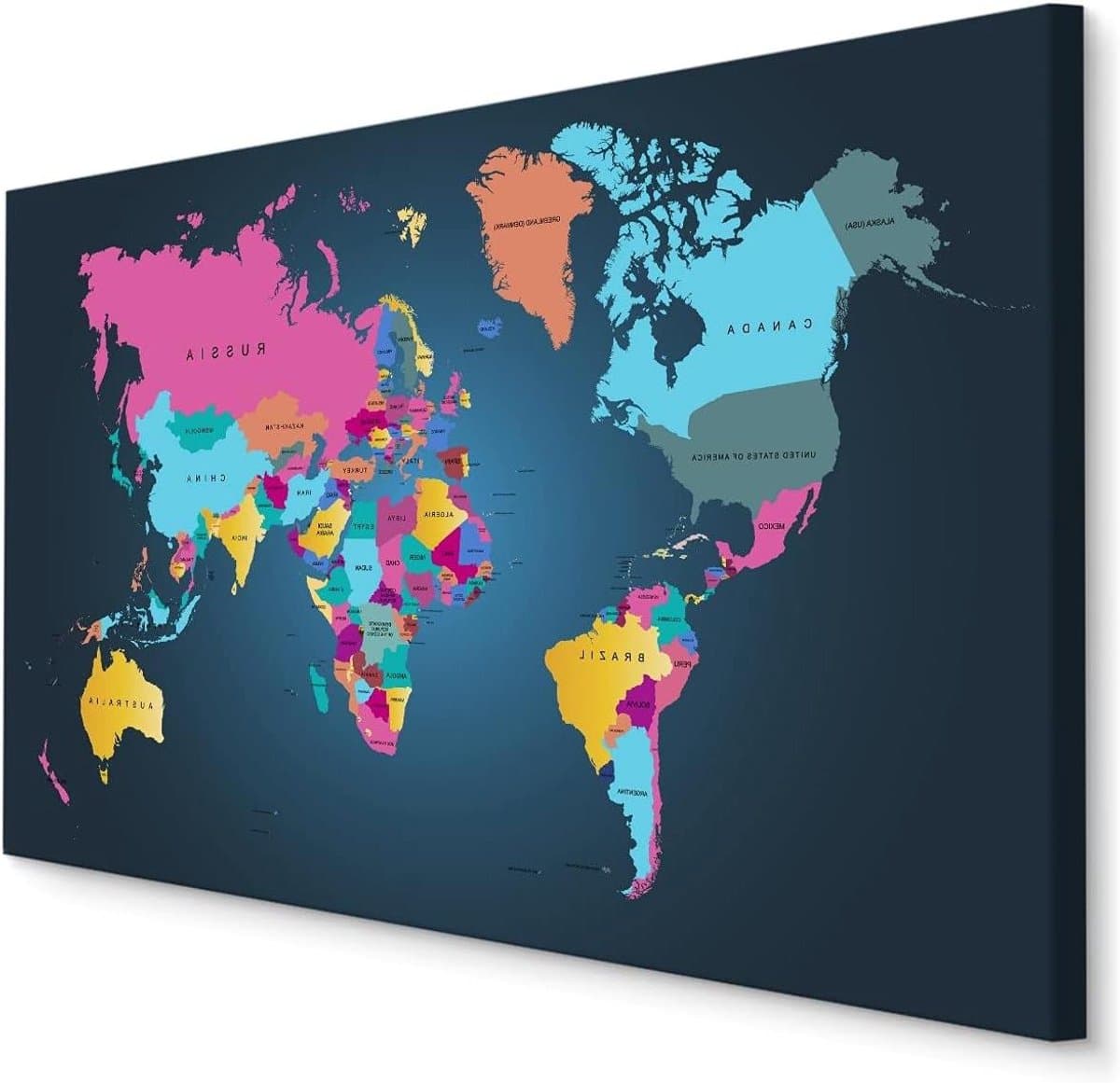 Wereldkaart Canvas - Wanddecoratie Kaart - Woonkamer Decoreren - Handgemaakte Muurschildering - 120x80 cm - Meerkleurig
