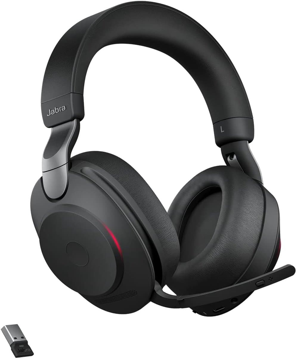 Thijox - Draadloze Headset met Oplaadstation - UC-gecertificeerde Stereokoptelefoon met Noise Cancelling, Lange Batterijduur en USB-A Bluetooth Adapte