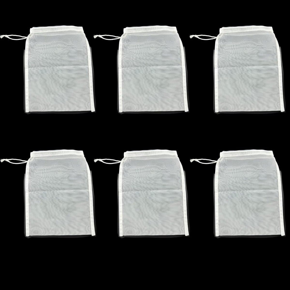 6 stuks aquariumfilterzakken met trekkoord, aquariumfiltermateriaal 120 micron media mesh voor actieve kool, bioballen, 15 x 20 cm, filterzak voor aquaria, wit