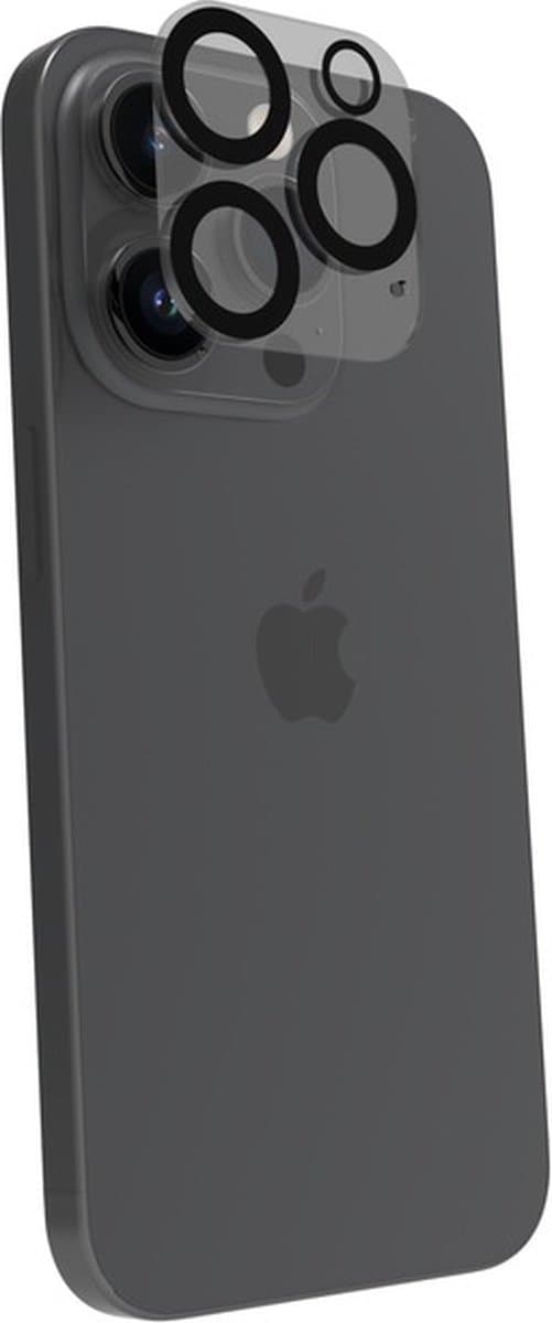 Muvit, Schokbestendige camera-hoes Geschikt voor Apple iPhone 15 Pro / 15 Pro Max van gehard glas, Doorzichtig zwart